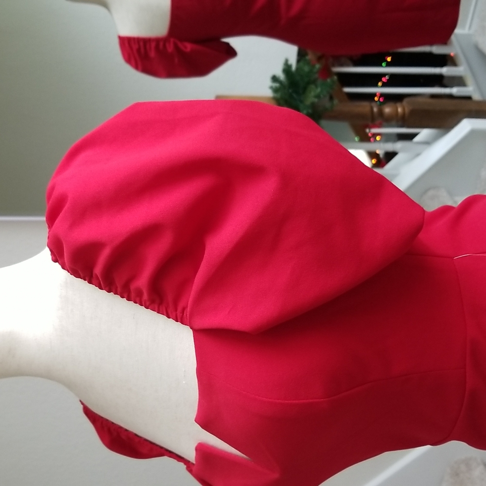 Red Mini Dress with Puff Sleeves & V Wire Neckline - NWT - Picture 9 of 16